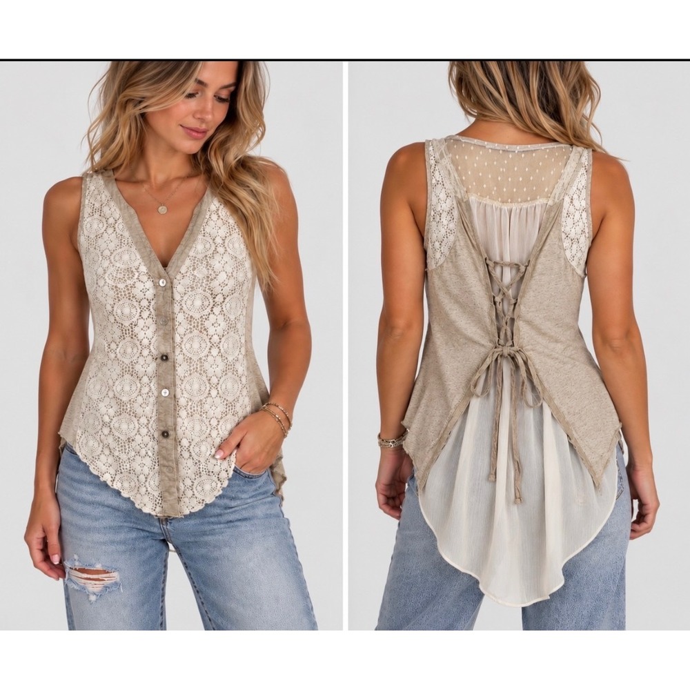 Gimmicks by BKE Lace Chiffon Hi Low Tunic Tank Top L Boho Fairycore Y2K